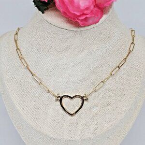 925 Sterling Silver Vermeil Heart Pendant Paperclip Chain Necklace 18" Italy